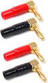 2 Pair 4mm Banana Plugs - Screw Type Right Angle Speaker Cable Connector Copper Gold Plated (2 Black + 2 Red)