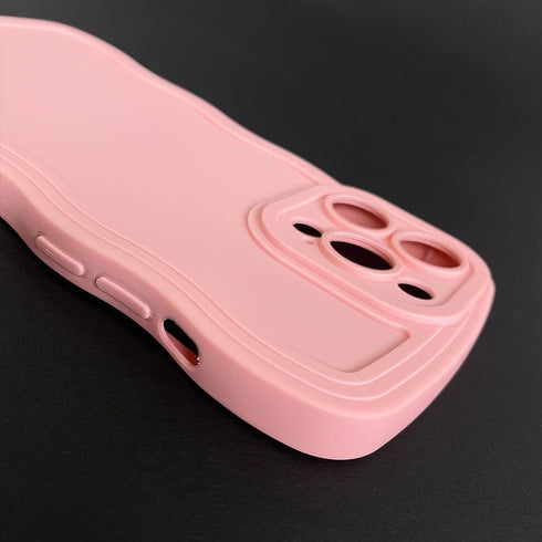 Cute Curly Wave Edge Phone Case for iPhone 13 Pro Max - Soft Liquid Silicone with Camera Protection, Pink.