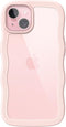 JETech iPhone 15 Case 6.1-Inch, Pink Wave Frame Shockproof Cover for Women & Girls, Clear Hard PC Back.