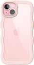 JETech iPhone 15 Case 6.1-Inch, Pink Wave Frame Shockproof Cover for Women & Girls, Clear Hard PC Back.