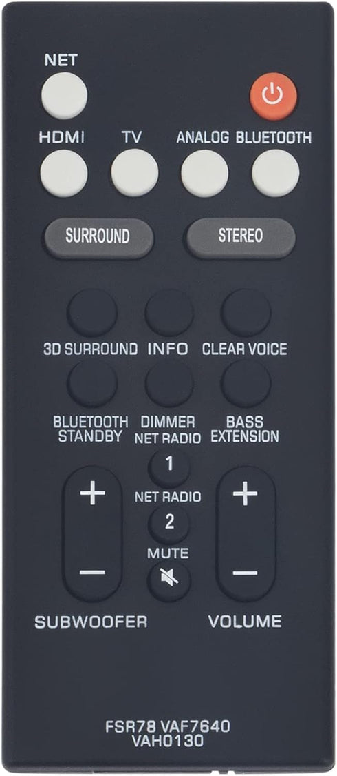 FSR78 VAF7640 VAH0130 Remote Control Replacement for Yamaha Sound Bar, WINFLIKE Soundbar Remote Controller