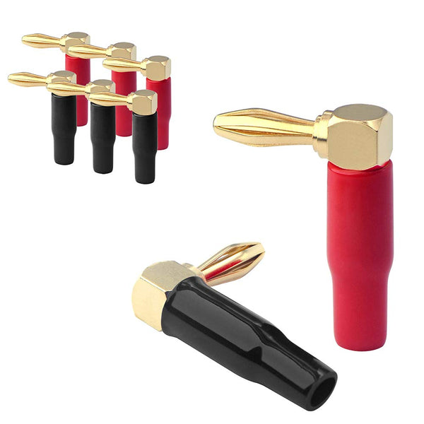 VCELINK Right Angle Banana Plugs, 4 Pairs/8 Pack, 90 Degree 4mm Gold Plated Speaker Connector