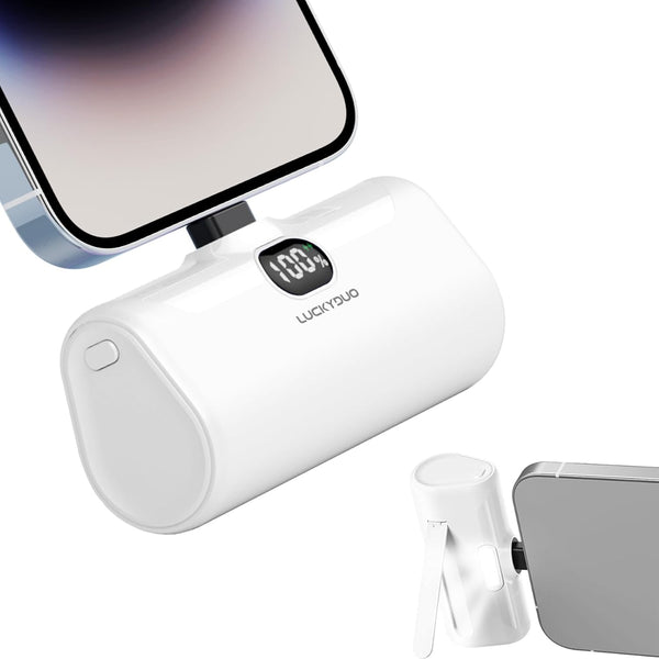 LUCKYDUO Mini Portable Charger for iPhone,5000mAh Ultra Compact Small Power Bank Built-in Phone