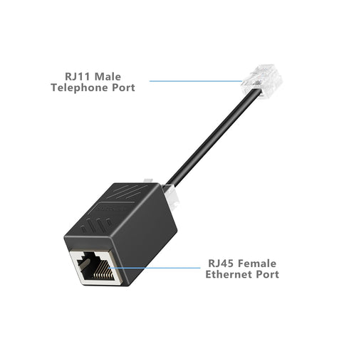 RJ45 to RJ11 Adapter, 2 Pack Phone Jack to Ethernet Adapter, Black Phone Line to Ethernet Adapter, RJ45 Female to RJ11 Male Ethernet to Phone Line Adapter