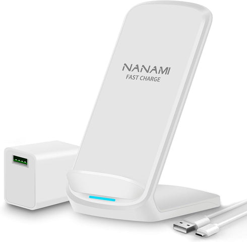 Fast Wireless Charger, NANAMI 7.5W Wireless Charging Stand with QC3.0 Adapter, Compatible with iPhone 15/14/13/12/SE