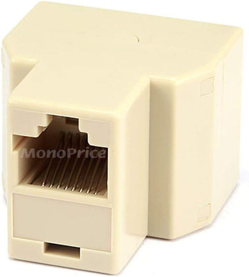 Monoprice RJ45 Modular T-Adapter - RJ45 Splitter, 1x Female to 2x Female, 8P8C, Straight, Beige