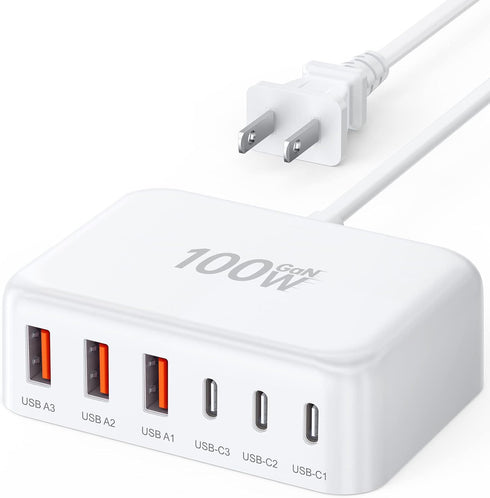 USB C Fast Charger, 100W GaN 6 Port Type USB C Charging Station Hub, Wall Charger for iPad iPhone 15 14 13 12