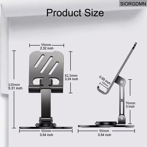 SIORGDMN 360 (2 Pack,Dark Cell Phone Stand for Desk,Metal Base,Adjustable,Foldable Cellphone Holder Rotation Smartphone