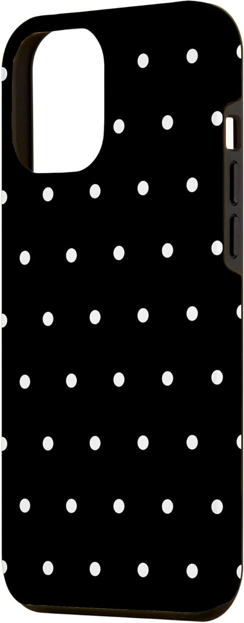 iPhone 13 Pro Max Case, Black Phone Cover, Black and White Polka Dots Phone Case
