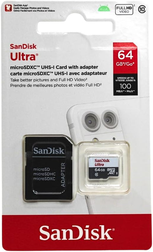Sandisk Ultra MicroSDXC 64GB + SD Adapter 100MB/S Class 10 UHS-I Tablet Packaging