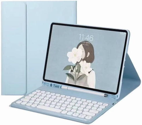 HENGHUI Cute Round Key Wireless Keyboard Case for Galaxy Tab S8 11" 2022 / S7 11" 2020 with S Pen Holder, SkyBlue