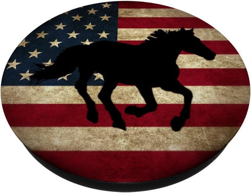 Patriotic Distressed American Flag Black Horse PopSockets Adhesive PopGrip