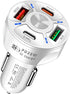 4 Port USB C Car Charger Adapter with LED Light, Quick Charge Type C/PD 20W/QC 3.0 for iPhone 14 13 12 S22 S21 (White)