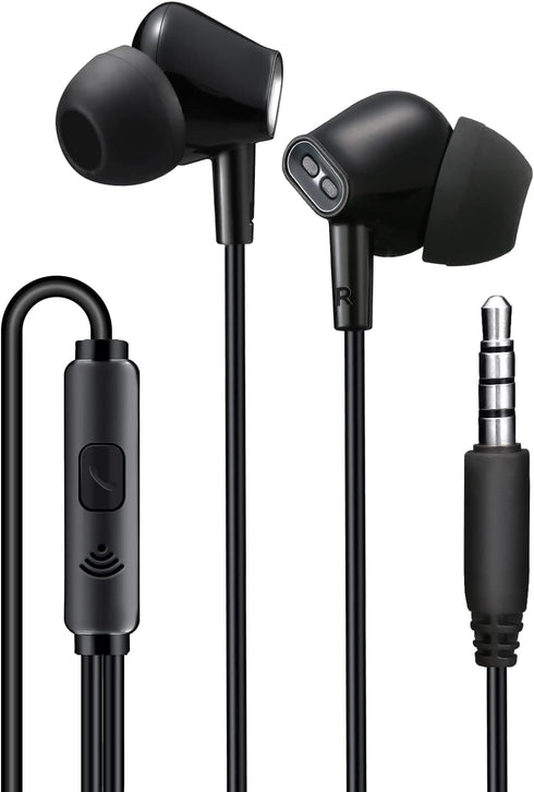 Wired Earbuds Headphones with Microphone, Noise Isolating Stereo Bass, In-Ear Earphones for Smartphones, Tablets, Black