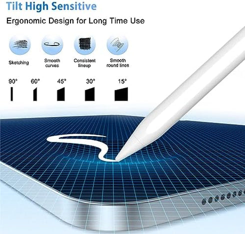 Stylus Pen for iPad, 5min Fast Charge Pencil for iPad/Pro/Air/Mini 2018-2024, Tilt Sensitive, Palm Rejection, Magnetic