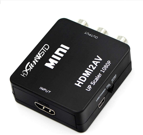 HDMI to RCA 1080P Converter Adapter, HDMI to AV 3RCA Composite Video Audio with USB Charge Cable (Black)