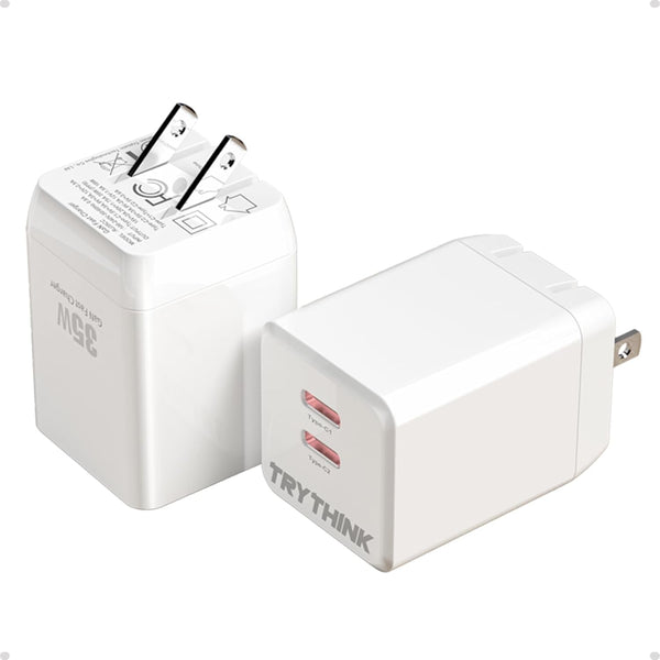 35W USB C Charger, TRYTHINK Dual Port Compact Foldable GaN PD Fast Wall Charger, 2 Pack