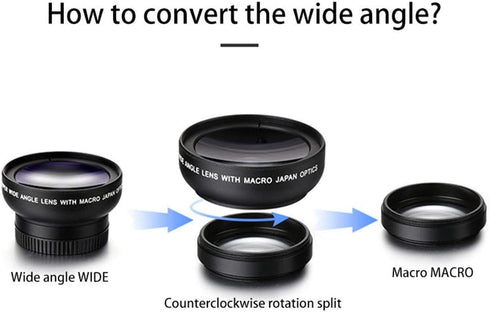 Phone Camera Lens, Professional Attachment Universal Clip on Cell Phone Photography Kit, 0.45X Wide Angle 12.5X Super