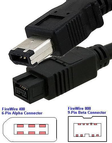 AYA FireWire Cable 3Ft (3 Feet) IEEE-1394b 9pin-6pin 800/400Mbps for Windows, Mac, Sony iLink