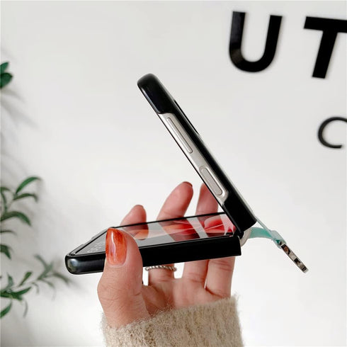 Lunivop Compatible with Samsung Galaxy Z Flip 3 5G Case - Metal Ring Ultra Slim Cover, Hard Plastic PU Leather