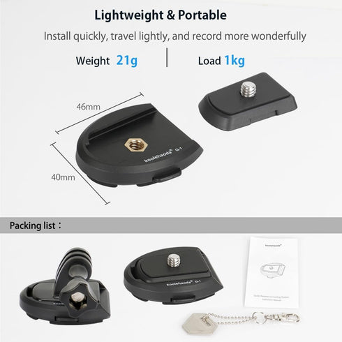 koolehaoda Quick Release Plate Adapter, Action Camera Accessories 2-Pack for GoPro, Selfie Stick, Tripod, and More