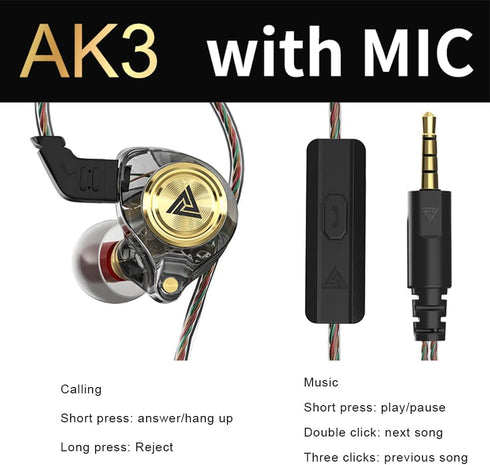 Wired Gaming Earbuds, Ak3file in Ear Monitors, Deep Bass Sound Wired Earbuds, HiFi in Ear Headphones with 1DD 10mm
