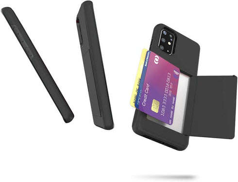 Samsung Galaxy A51 5G Phone Case with Tempered Glass Screen Protector, Credit Card Holder, Rugged Black Cover