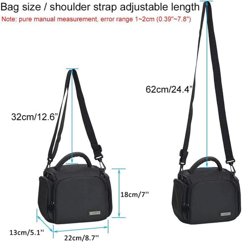 CADeN Compact Waterproof Camera Shoulder Bag for Nikon, Canon, Sony SLR/DSLR, Black