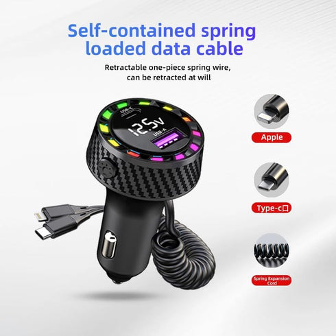 Car Charger Adapter, 4-in-1 Multi-Port Fast Charger 3.1A with Type C Coiled Cable, Compatible with iPhone