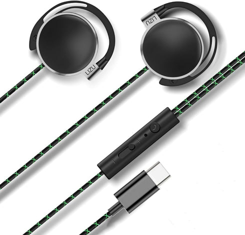 Clip on USB C earphones with microphone, wired earphones with controller function, C-type earphones with subwoofer stereo, compatible with iPad and Android smartphones, suitable for type c devices