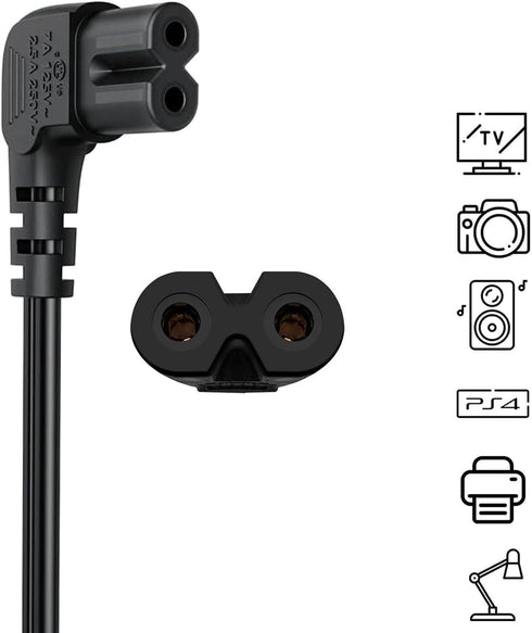 IJP 10FT 24" 32" 40" 43" 48" 49" 50" 55" 60" 65" 75", UN40 UN43 UN48 90 18AWG 2-Prong C7 Longer TV Power Cord