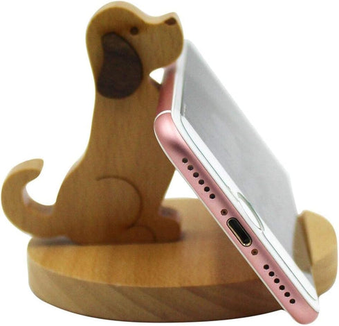 Cute Dog Cellphone Holder Stand - Wooden Smartphone Desk Holder for All Mobile Phones