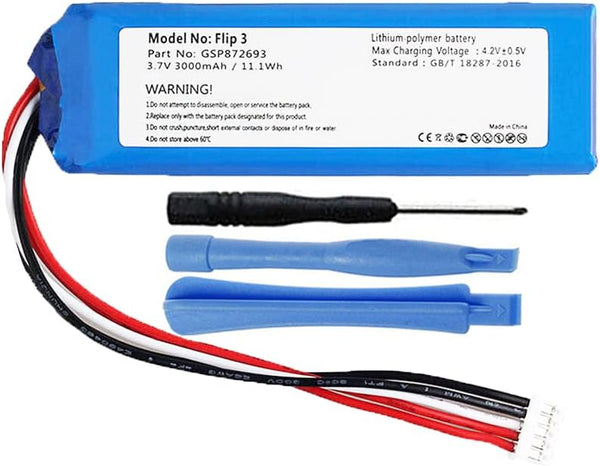 3000mAh GSP872693 Battery Replacement for JBL Flip 3 Splashproof Portable Bluetooth Speaker with Installation Tools