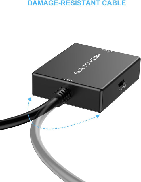 RCA to HDMI Converter, AV to HDMI Adapter with HDMI Cable, Supports PAL/NTSC for PS2/VHS/VCR/Blue-Ray DVD