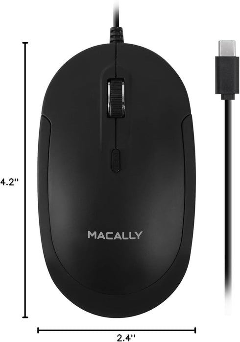 Macally 4 Wired USB C Mouse for Mac and PC - Slim, Quiet, and Reliable - DPI Mode Type C for Laptop, MacBook Pro/Air