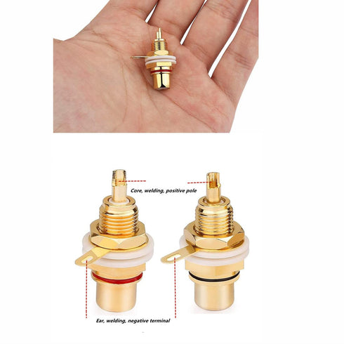 Gold Plated Female RCA Phono Panel Mount Chassis Socket Plug Jack Connector - (6 Pcs)
