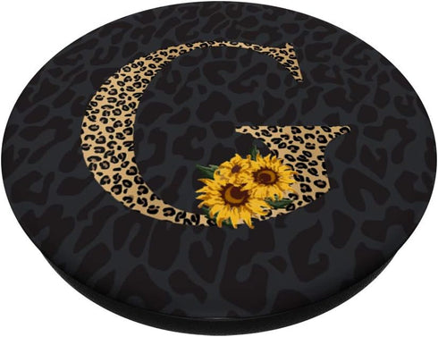 Leopard Cheetah Animal Print Sunflower Monogram Letter G PopSockets Swappable PopGrip