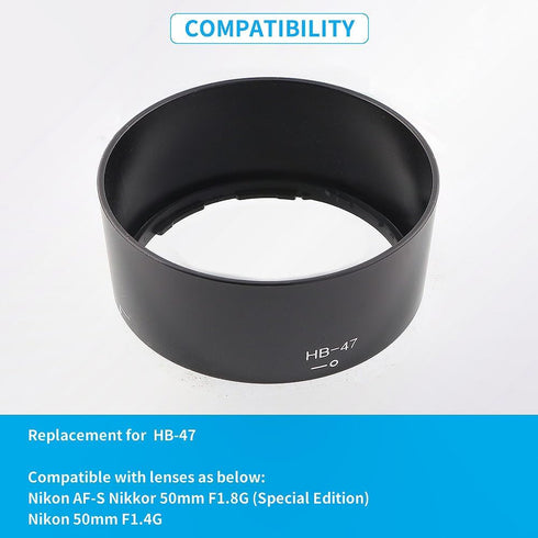 Camera Lens Hood Shade, Dedicated Bayonet Mount Hood Compatible for Nikon AF-S Nikkor 50mm F1.8G (Special Edition) & 50mm F1.4G Lens Replaces HB-47