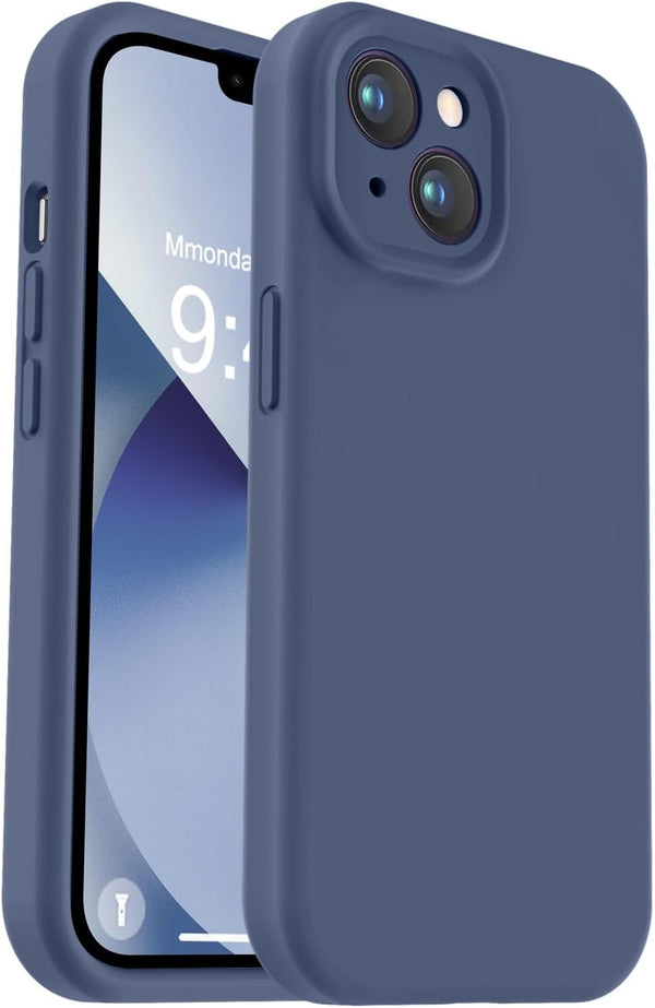 Vooii iPhone 13 Case - Navy Blue, Liquid Silicone, Shockproof, Camera Protection, Soft Anti-Scratch Microfiber Lining,