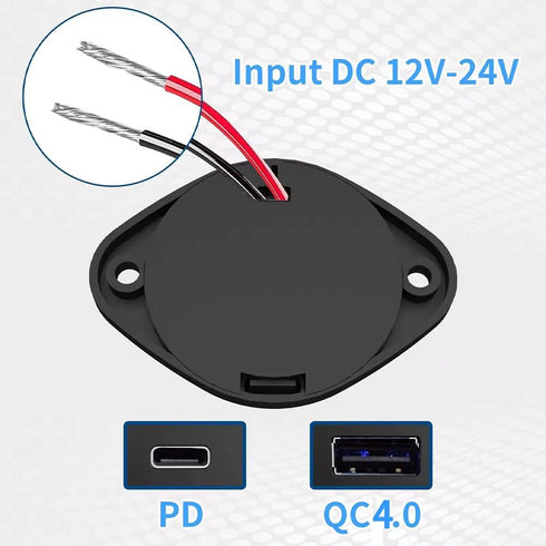 12V-24V Bus USB Car Charger - Dual Interfaces QC4.0 + Type-C PD4.0 Fast Charging Power Socket for Auto RV Truck