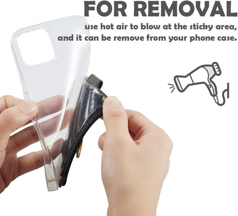 Phone Card Holder with Ring Grip for Back of Phone, Adhesive Stick-on Wallet Pocket for iPhone, Android and Smartphones