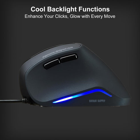 SANWA Wired Ergonomic Mouse, Optical Vertical Computer Mouse, 1000/1600 Adjustable DPI, Compatible with MacBook