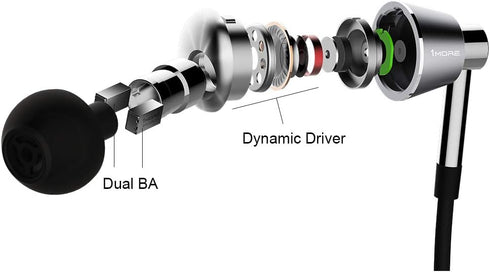 1MORE Triple Driver BT Earphones - Hi-Res LDAC, Noise Isolation, Fast Charging, Volume Control, Microphone - Silver