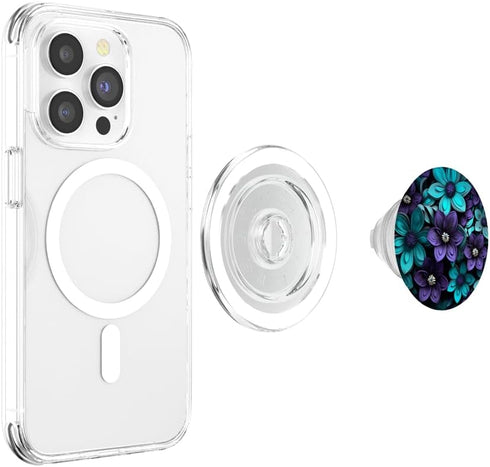 PopSockets PopGrip for MagSafe - Teal Blue Flower Wildflower Bouquet Purple Floral Design Art