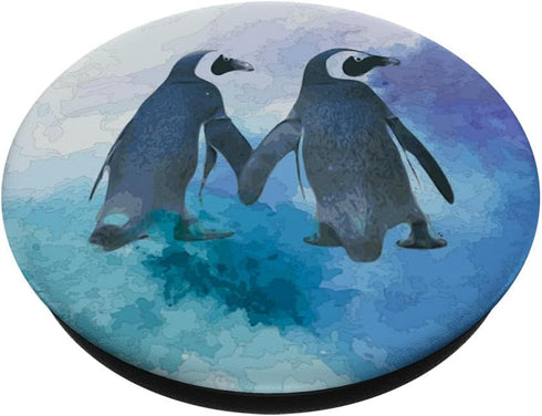 Beautiful Penguin Watercolor Mint Teal Purple Art PopSockets Grip and Stand for Phones and Tablets PopSockets Standard PopGrip