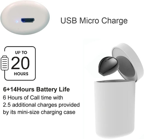 Mini Bluetooth Earpiece Wireless, Single Bluetooth Earbuds with Charging Case 6 Hrs Playtime, Headset Hands-Free with Microphone for iOS Android Smart Phones Voice Calls PC (Single-Black)