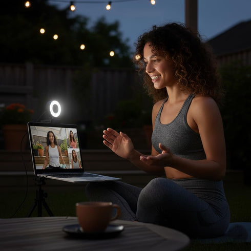 Generic StreamLED 720p Setup HD USB Webcam with Adjustable LED Ring Light & Digital Mic Web Cam for Streaming, Zoom