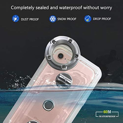 Underwater Photography Waterproof Phone Case Pouch for iPhone 6/7/8 Enhanced Underwater Cell Phone Dry Bag with Armband O Lens Ring Full Sealed Waterproof Case IPX8 Certified