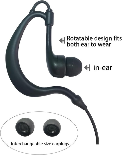 G Shape in-Ear Headphone Two Way Radio Earpiece with PTT, 2.5mm+3.5mm 2-Pin Walkie Talkie Headsets Single Wire Mic