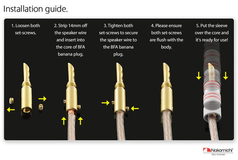 Nakamichi Excel Series 24k Gold Plated BFA Banana Plug for Speakers Amplifier Hi-Fi AV Stereo Home Theatre Audio Wire
